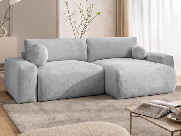 Hoekbank Puffy lichtgrijs - hoek vooraanzicht rechts - chenille