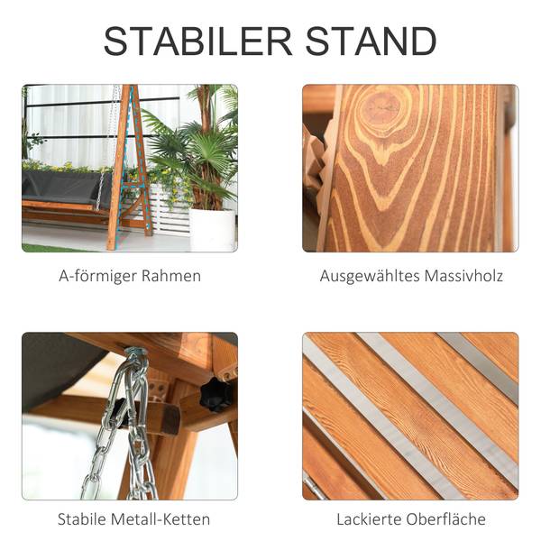Hollywoodschaukel 84A-239 Massivholz - 130 x 180 x 226 cm