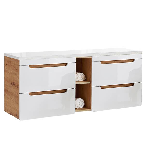 Waschbeckenschrank LUTON-56-538 Weiß - Holzwerkstoff - 141 x 62 x 46 cm