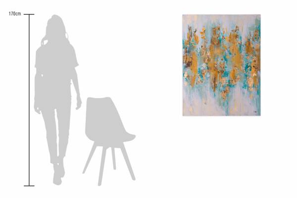 Acrylbild Handgemalt Nonfigurativ Gay Beige - Türkis - Baumwollstoff - 75 x 100 x 4 cm