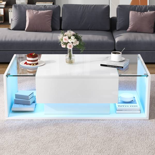 Salontafel Electra Ⅰ wit - plaatmateriaal op houtbasis - glas - 50 x 31 x 100 cm