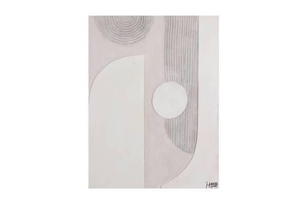 Acrylbild Handgemalt Geometrisch Yip Beige - Weiß - Baumwollstoff - 75 x 100 x 4 cm