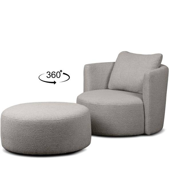 Fauteuil met voetenbank RAGGI lichtgrijs