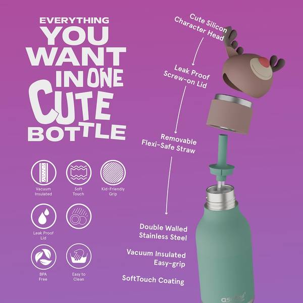 Kindertrinkflasche BESTIE RENTIER Grün - Metall - 8 x 20 x 8 cm
