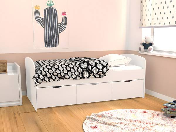 Set Bett + Matratze LOUANE Weiß - Holz teilmassiv - 193 x 75 x 95 cm