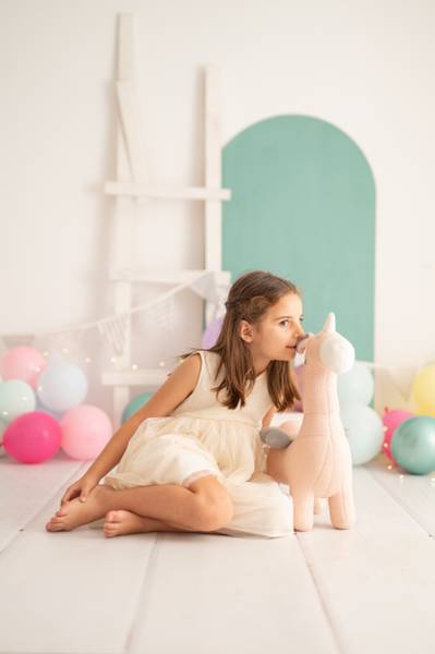 Schaukeltier Einhorn Pink - Baumwollstoff - 21 x 48 x 36 cm