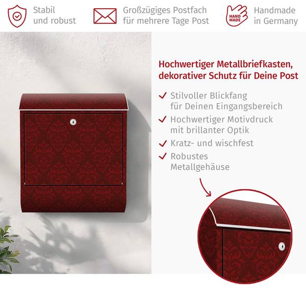 Briefkasten Französischer Barock Rot - Stahl - 39 x 46 x 13 cm