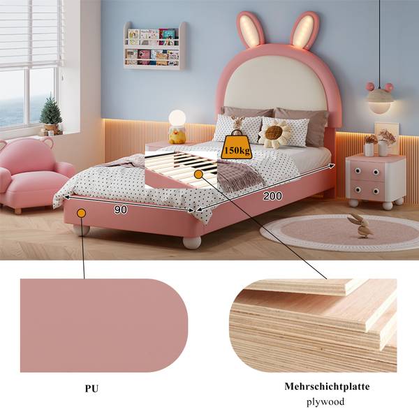 Kinderbett K-1925 Pink - Holzwerkstoff - 106 x 142 x 206 cm