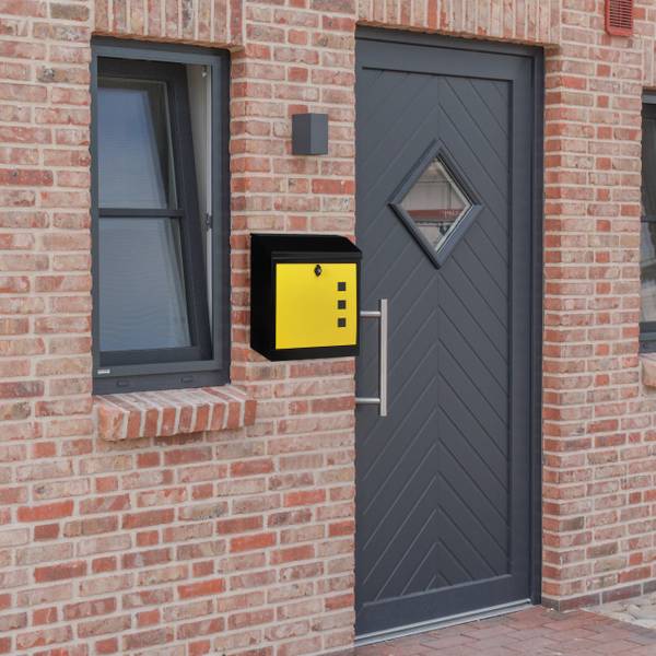 Boîte aux lettres murale grande XL Noir - Jaune