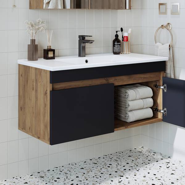Badmöbel Set ATRIA-100 2-teilig Eiche Grau Dekor