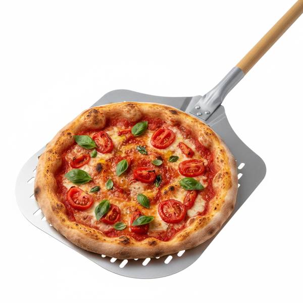 Perforierter Pizzaschieber mit Holzgriff Braun - Silber - Aluminium - 132 x 3 x 31 cm