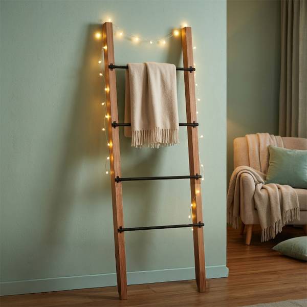 Handtuchleiter 4 Sprossen Holz & Metall Schwarz - Braun - Stahl - 56 x 160 x 5 cm