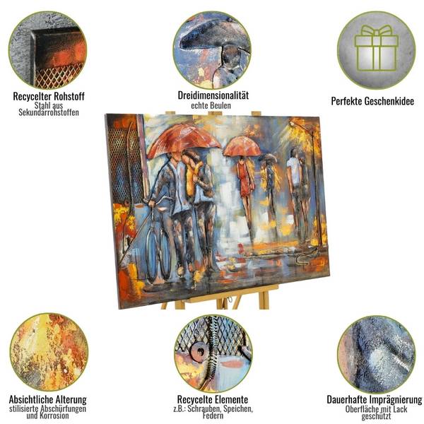 Metallbild 3D REGEN 4 Stahl - 120 x 80 x 5 cm