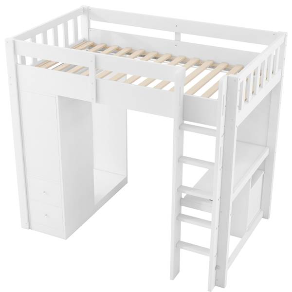 Hochbett Phoebus Ⅰ Weiß - Holzwerkstoff - Massivholz - 107 x 173 x 205 cm