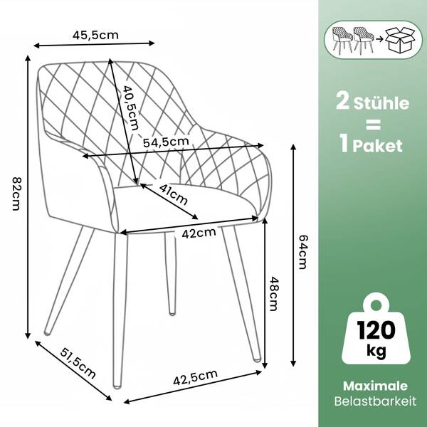 Esszimmerstuhl VELTO 2er-Set Grau