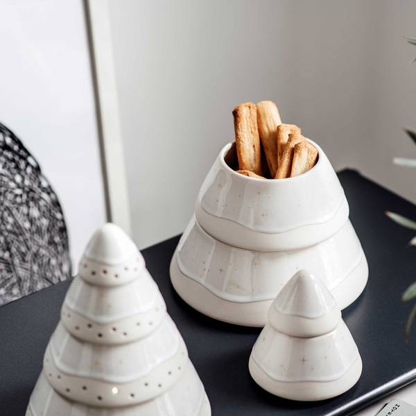 Dose Baum Winter Glow Beige - Porzellan - 19 x 16 x 19 cm