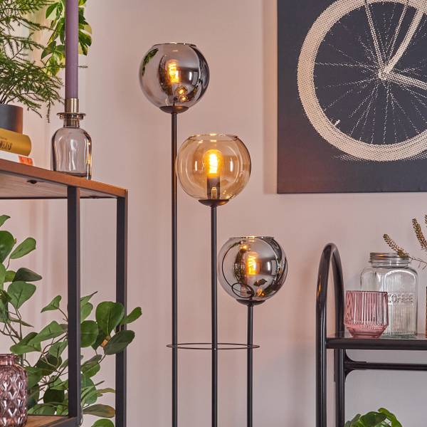 Stehlampe Cesaro Grau - Silber - Gelb - Holzwerkstoff - Metall - 50 x 50 x 86 cm