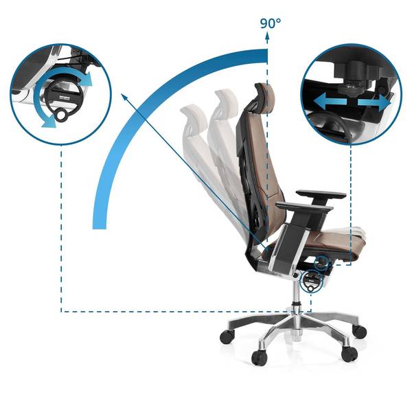 Bürostuhl GENIDIA PRO Schwarz - Braun - Höhe: 119 cm - Echtleder - Textil