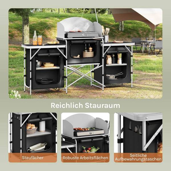 Campingküche Nicol Schwarz - Aluminium - 175 x 110 x 48 cm