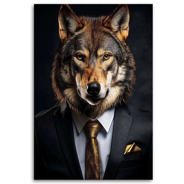 Wandbild wolf tiere im anzug 70 x 100 cm