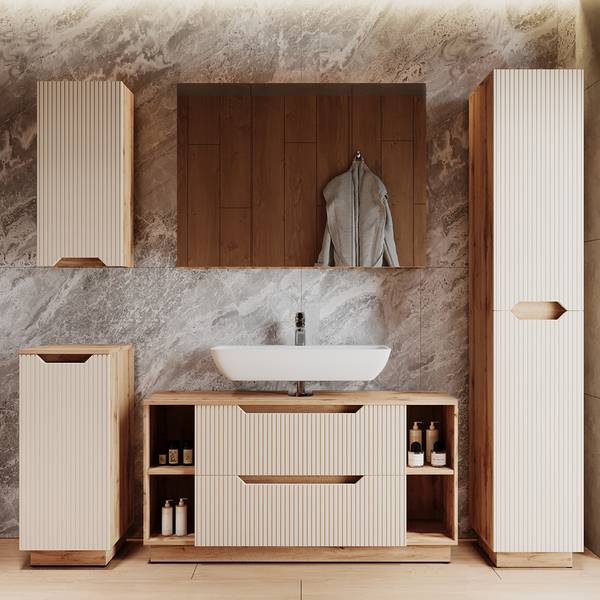 Badmöbel-Set Lotta 59419 Beige - Holzwerkstoff - 120 x 63 x 35 cm