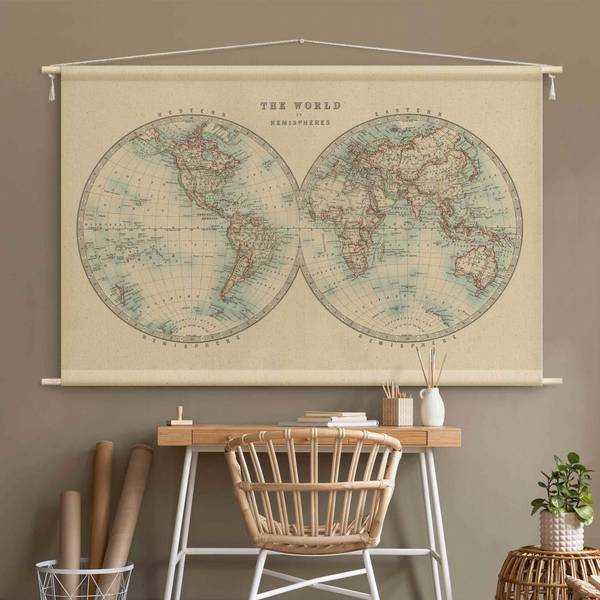 Wandteppich Retro Weltkarte Hemisphären 110 x 73 cm