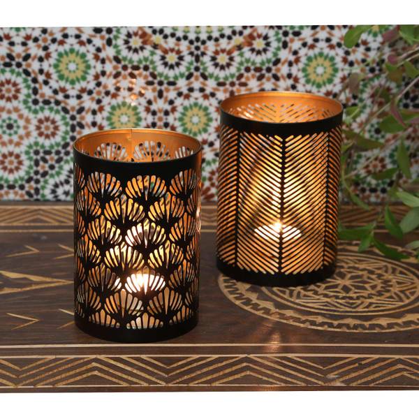 Orientalisches Windlicht Lucca 2er Set Schwarz - Metall - 10 x 14 x 10 cm