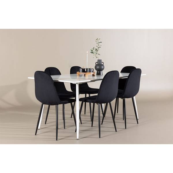 Eetkamerset Silar 7-delig wit - plaatmateriaal op houtbasis - 90 x 75 x 180 cm