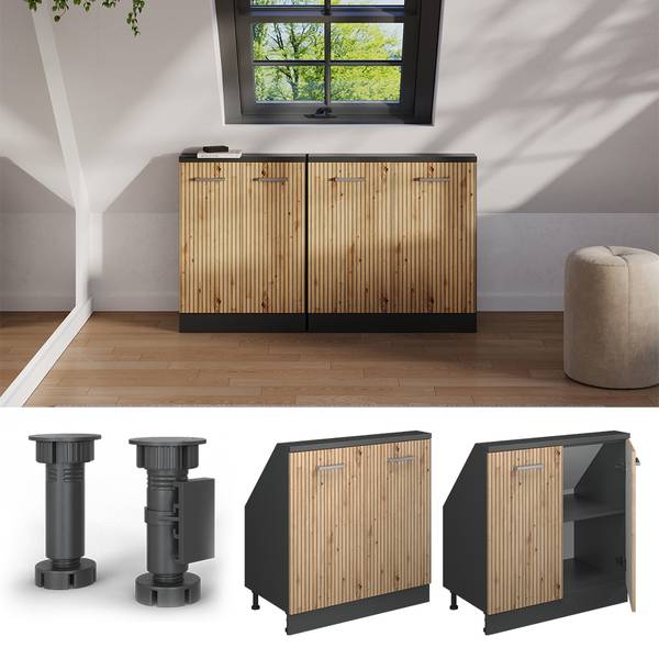 Küchenschrank für Dachschrägen 58055 Anthrazit - Asteiche Dekor - 80 x 46 cm