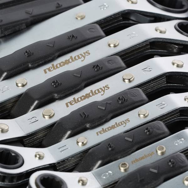 Ringratelsleutelset 6 delig zwart - zilver - staal - 23 x 4 x 23 cm