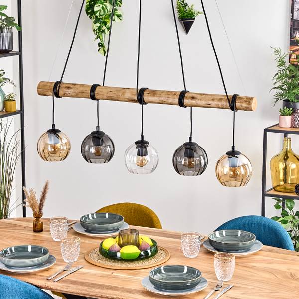 Pendelleuchte Cesaro Braun - Grau - Holzwerkstoff - Metall - 34 x 150 x 100 cm