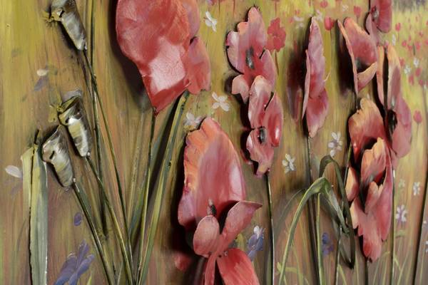 Metallbild Blüten Jec Grün - Rot - Metall - 120 x 60 x 6 cm
