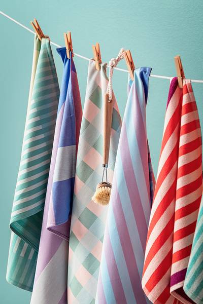 Küchentuch Myla 3er-Set Orange - Violett - Rot - Türkis - Textil - 45 x 1 x 45 cm