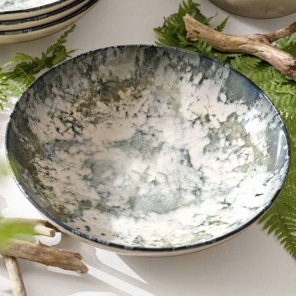 Serviesset 6 Personen 18-delig FINGO groen - wit - porselein - 28 x 4 x 28 cm