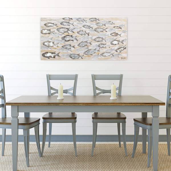 Acrylbild Handgemalt Fische Yi Beige - Grau - Baumwollstoff - 120 x 60 x 4 cm
