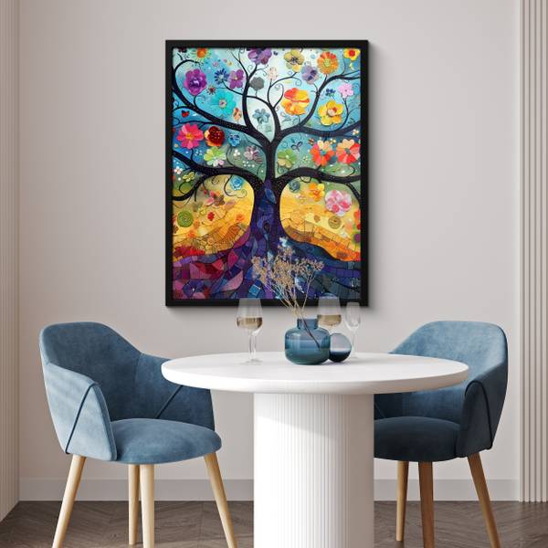 POSTER MIT RAHMEN Blumenbaum 60 x 80 cm - Durchmesser: 90 cm