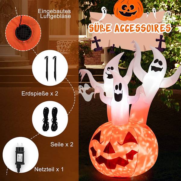 Aufblasbarer Halloween-Kürbis Orange - Weiß - Textil - 90 x 182 x 140 cm