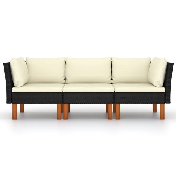 Gartensofa 3009634-5 3-teilig Schwarz - Eukalyptus - Stahl - 61 x 67 x 65 cm