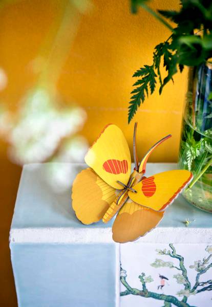 Wandobjekt Zitronen-Schmetterling Orange - Gelb - Naturfaser - Papier - 16 x 6 x 17 cm