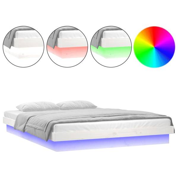 Massivholzbett mit LEDs V945 Weiß - Massivholz - 120 x 200 x 120 cm