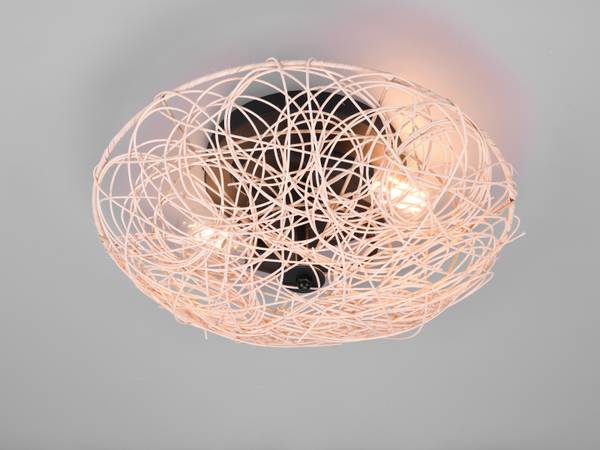 LED Deckenleuchte dimmbar Boho Rattan Beige - Schwarz - Metall - Rattan - 40 x 14 x 40 cm