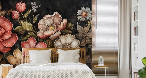 Papier Peint FLEURS Feuilles Style Rétro 368 x 254 x 254 cm