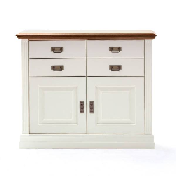 Sideboard Novara 2-türig 4 Schubladen Braun - Weiß - Kiefer - Wildeiche - 111 x 91 x 45 cm