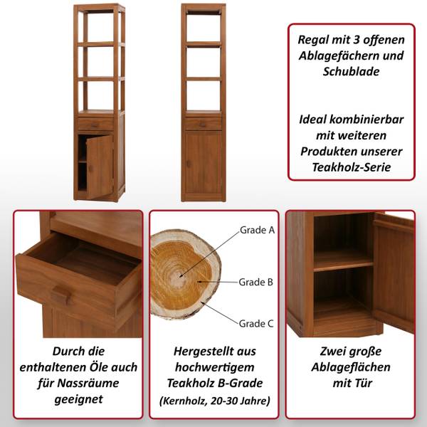 Regal M86 Braun - Teakholz - 40 x 180 x 40 cm