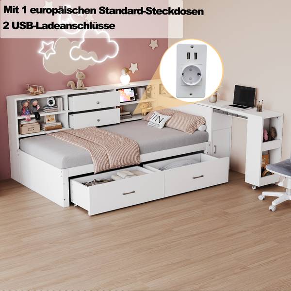 Kinderbed Hebe Ⅱ wit - plaatmateriaal op houtbasis - massief hout - 130 x 100 x 232 cm