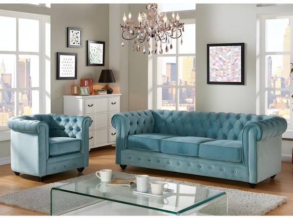 Couchgarnitur CHESTERFIELD 2er-Set Hellblau