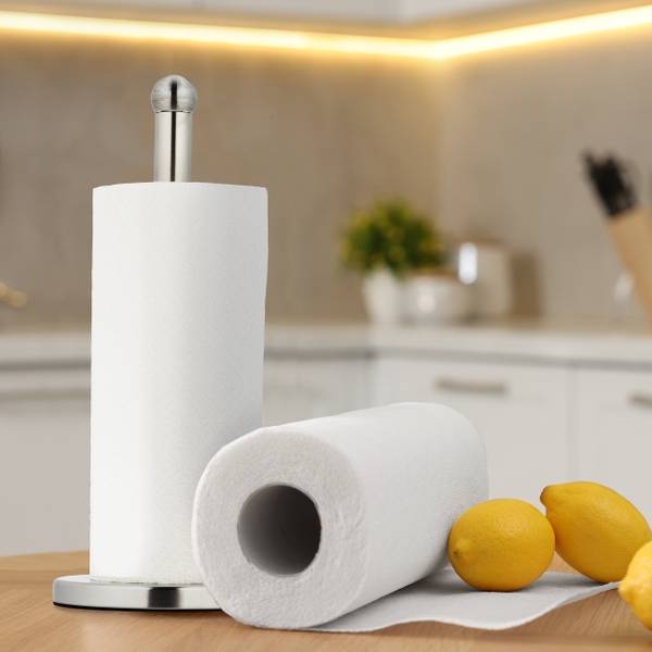 Keukenrolhouder rvs staand zilver - metaal - 15 x 35 x 15 cm