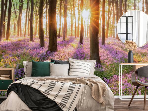 Fototapete Wald Blumen Sonnenaufgang 100 x 70 x 70 cm