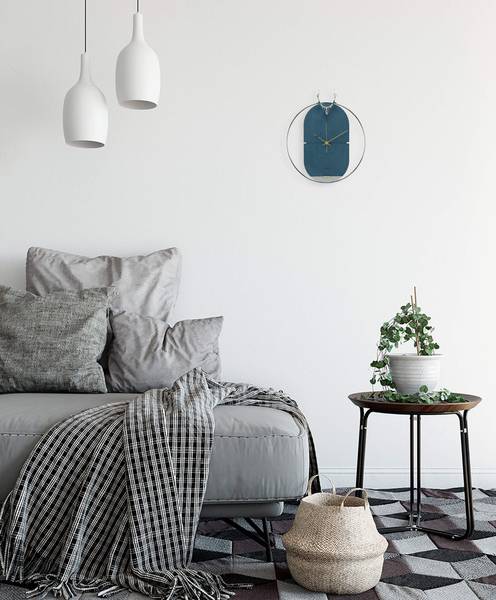 Horloge murale design Bois Cercle 1 Bleu - Bois manufacturé - Métal - 46 x 51 x 2 cm