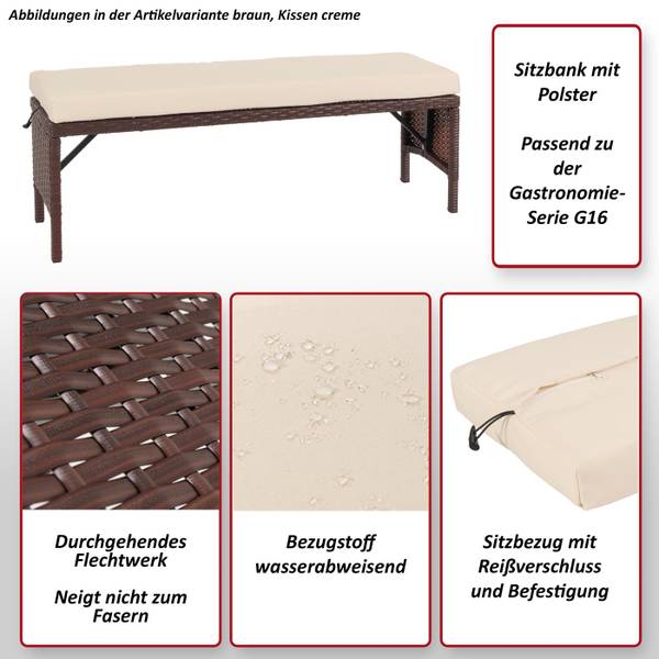 Poly-Rattan Sitzbank G16 Braun - Polyester - Stahl - Polyethylen - 112 x 35 x 30 cm